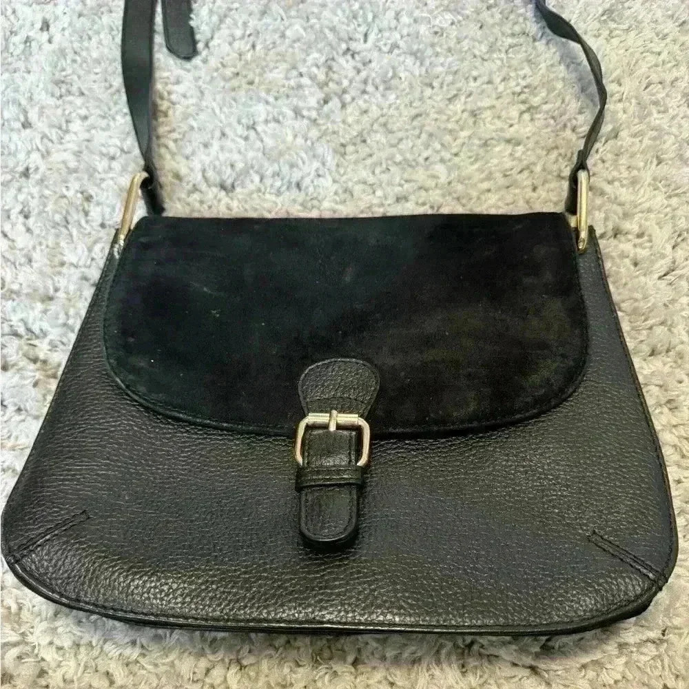 Brampton London Crossbody Black Leather & Suede Purse Handbag Fold Over Top